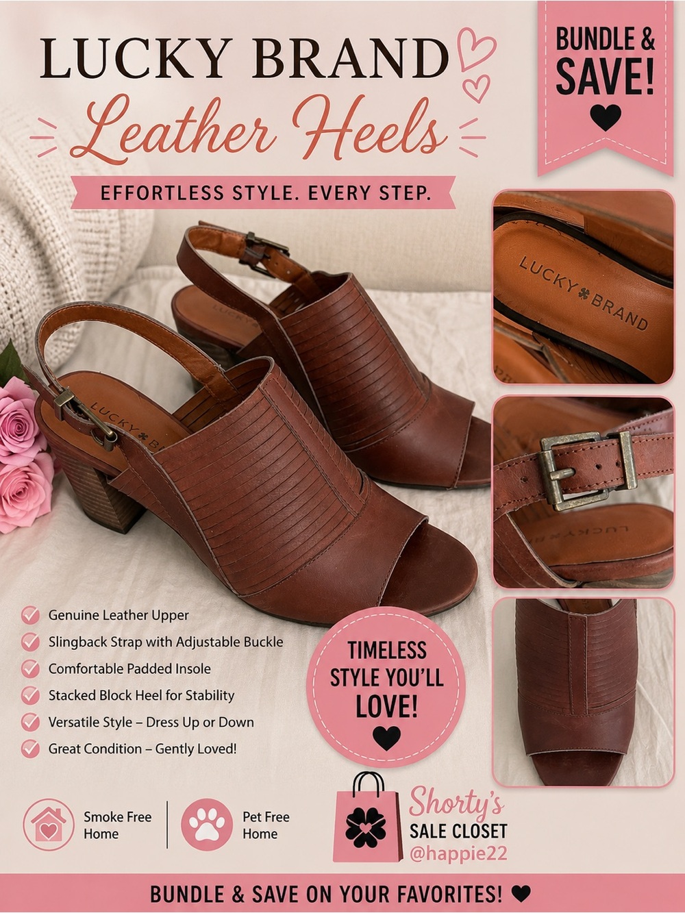 Lucky Brand Brown Open-Toe Slingback Block Heels Sz 8